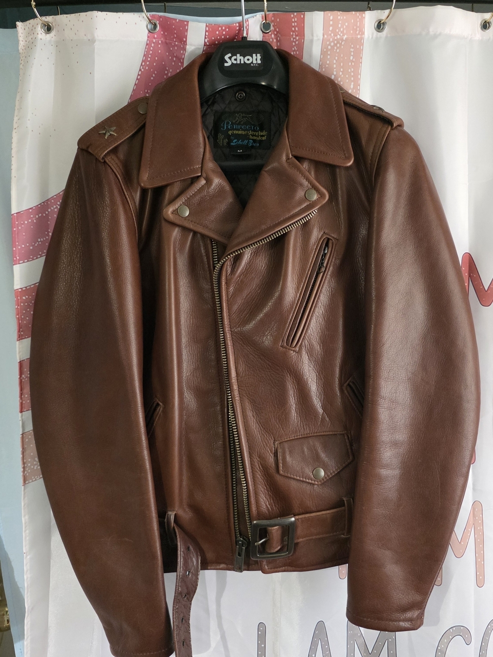 Schott NYC 519 Pebbled Cowhide 'One Star' Perfecto - Brown